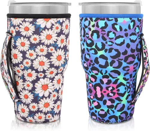 Vista 26 de Mangas aisladas de neopreno con asa para vasos de 30 a 32 onzas, funda reutilizable para tazas de café helado para tazas de café XL de 38-42 onzas