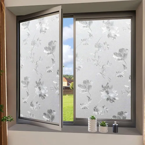 Vista 7 de Película de privacidad, adhesivo extraíble con bloqueo solar, calcomanías decorativas de vidrio, vinilo de adherencia estática sin pegamento, flores
