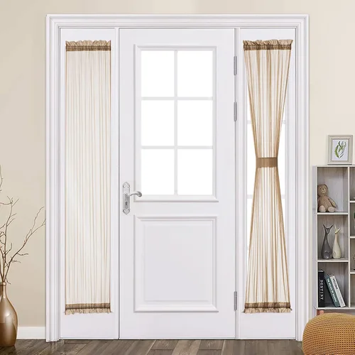 Vista 18 de MIULEE 2 paneles de cortinas de puerta francesa con luz lateral, paneles transparentes para ventana de 25 x 72 pulgadas con alzapaños, color beige