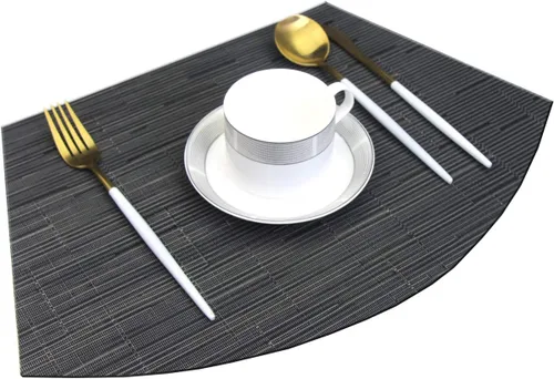 Vista 5 de Juego de 4 manteles individuales en forma de cuña para mesa redonda de cocina, de vinilo, antideslizantes, de plástico, lavables, color negro