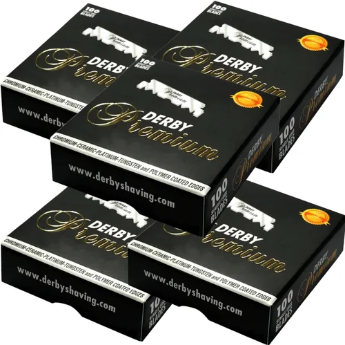500 cuchillas de afeitar "Derby Premium" de un solo filo para maquinilla de afeitar recta