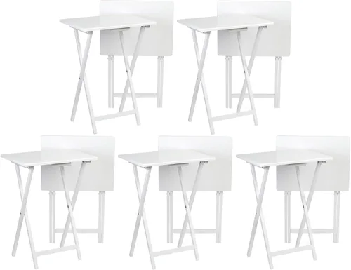 Vista 63 de PJ Wood Mesa rectangular plegable portátil para servir aperitivos, construcción de madera maciza con acabado natural (juego de 4 piezas)