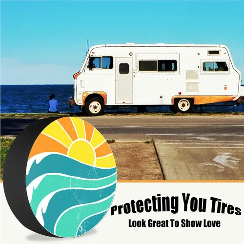 Vista 2 de Cubierta de neumático de repuesto para verano, olas de sol, accesorios de campamento para neumáticos de repuesto, resistentes a la intemperie, a