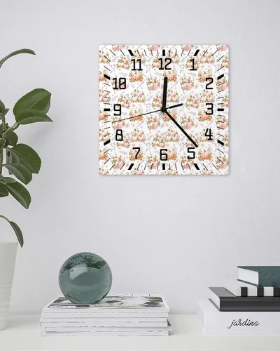 Vista 3 de Thanksgiving Wooden Wall Clock Silent Non Ticking, Fall Pink Pumpkins Flower Green Leaves Square Wall Clock Battery Operated, Decor Clock for Home