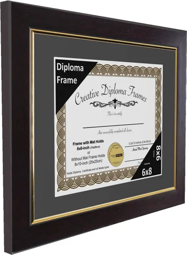 Vista 2 de Creative Picture Frames Marco de diploma de caoba de 7 x 9 pulgadas con borde dorado, incluye caballete de vidrio negro y ganchos de pared