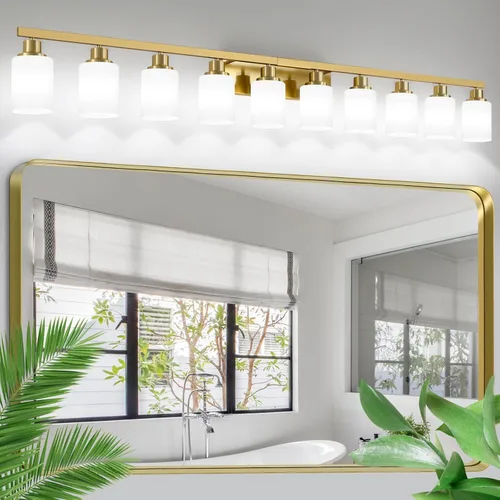 Vista 14 de Accesorios de iluminación de baño sobre espejo, 2 luces modernas de níquel para tocador con pantalla de vidrio blanco, lámparas de pared para espejo