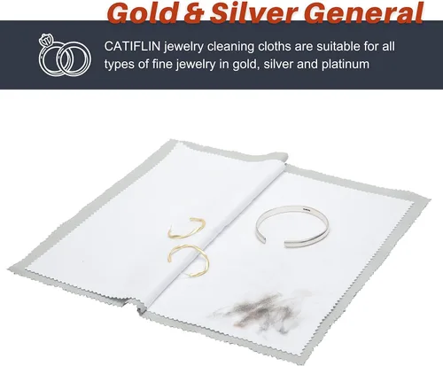 Vista 5 de CATIFLIN 2 paños de limpieza de joyas multicapa, paño grande de pulido de plata, paños de pulido de joyas 100% algodón para joyas de oro, plata