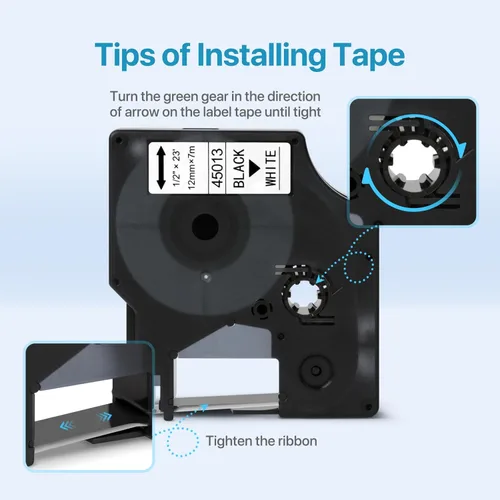 Vista 3 de Cinta para etiquetar DYMO D1 45013 S0720530 repuesto de cinta de etiquetas compatible, negro sobre blanco, 1/2 pulgada x 23 pies para DYMO