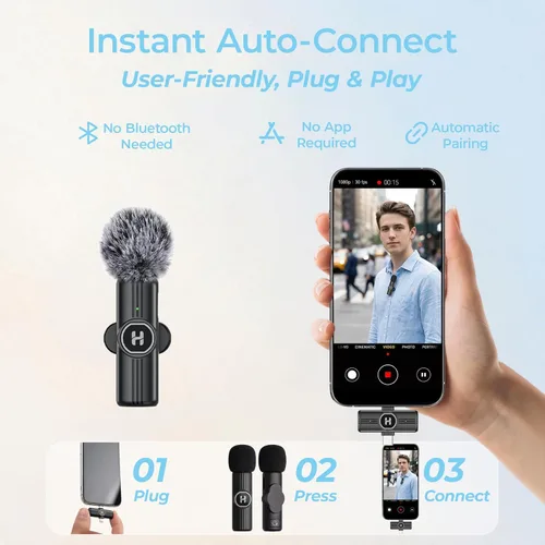 Vista 8 de Micrófono de solapa inalámbrico USB C Mini para iPhone 15 16, dispositivos iOS y Android, micrófono de solapa con reducción de ruido para grabación