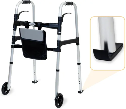 iLiving - Andador plegable y rodante fácil con cesta de compra y esquís deslizantes - Ayuda de movilidad vertical para personas mayores o adultos,