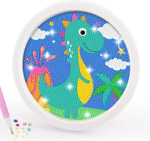 ACSAUMMY Kits de pintura de diamantes 5D para niños con marco de madera, arte y manualidades de diamantes de dinosaurio para niños de 6 a 8 a 10 a