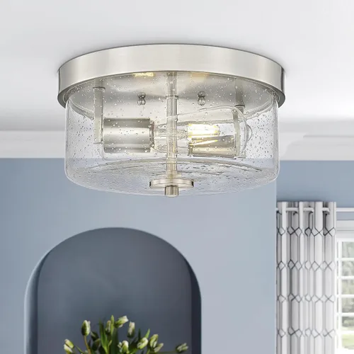 Vista 6 de Emak FM082-BN - Lámpara de techo de níquel cepillado de 2 luces, de 11 pulgadas, con pantalla de vidrio semillado para dormitorio, sala de estar