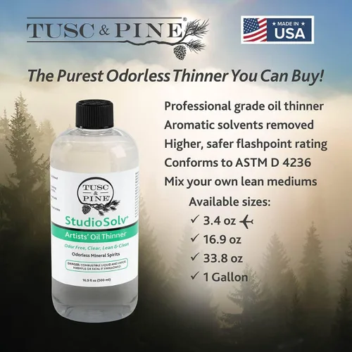 Vista 3 de Tusc & Pine StudioSolv™ Spirits minerales inodoros 33.8 oz (1 litro) - Disolvente espiritual purificado sin olor para aceites adelgazantes