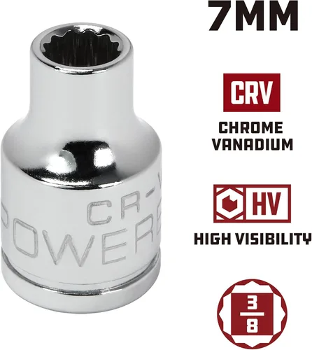 Vista 11 de Powerbuilt Enchufe poco profundo de 3/8 pulgadas x 1/4 pulgadas, enchufe de 12 puntos, hecho de cromo-vanadio, marcado de tamaño láser - 641000