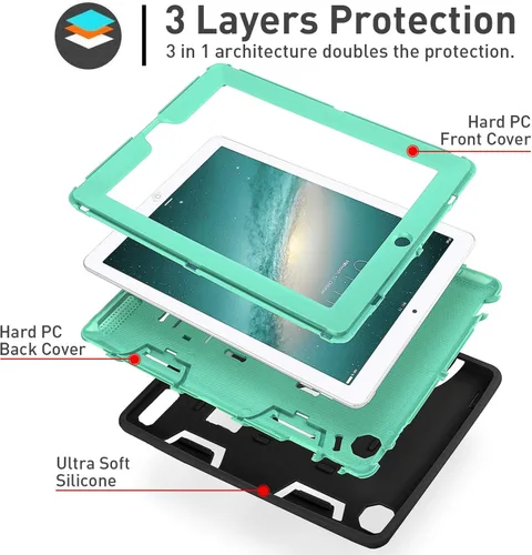 Vista 6 de AICase - funda para iPad 2 iPad 3 iPad 4, con soporte anti golpepes de caucho híbrido resistente al impacto de tres capas, con Stylus.