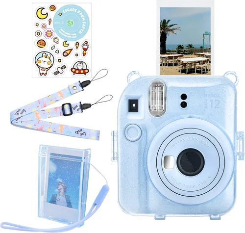 Vista 8 de Funda rígida transparente mejorada con adhesivo de bricolaje para cámara instantánea Fujifilm Instax Mini 12, funda transparente Instax Mini 12