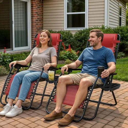 Vista 43 de Magshion Zero Gravity - Juego de 2 sillas reclinables para patio al aire libre con bandeja lateral, reclinables ajustables antigravedad