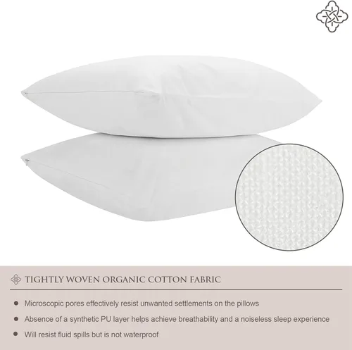 Vista 3 de Bioweaves Protectores de almohada transpirables 100% algodón orgánico certificado GOTS con cierre de cremallera, estándar, 20 x 26 pulgadas, paquete