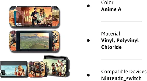 Vista 7 de TANOKAY Calcomanías de vinilo para Nintendo Switch, juego completo de protectores de juegos de anime, calcomanías protectoras para placa frontal