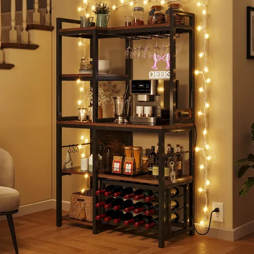 Vista 35 de YITAHOME Soporte de cocina para microondas con estante para vino, estante para vino, estantes de almacenamiento pequeños para botellas de licor