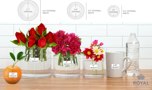 Vista 5 de Royal Imports Florero decorativo de acrílico para centro de mesa del hogar o para bodas, resistente a los golpes - Cilindro de 4" de diámetro por 4