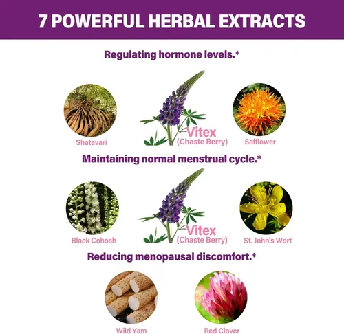 Vista 4 de Tintura de hierbas, extracto con baya casta (Vitex Agnus-castus), para equilibrio hormonal, apoyo menstrual y apoyo para la menopausia. 2oz