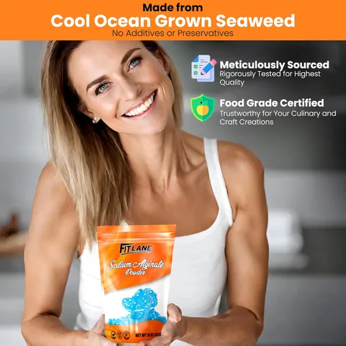 Vista 3 de Polvo de alginato de sodio de 16 onzas, ingrediente a granel de grado alimenticio para espesar, sin OMG y vegano, bolsa de 1 libra