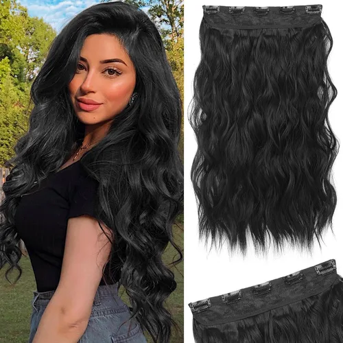 Vista 57 de REECHO Extensiones de cabello rubio, extensiones de una pieza con clip de 20" para mujer, extensiones de cabello sintético suave y natural con ondas