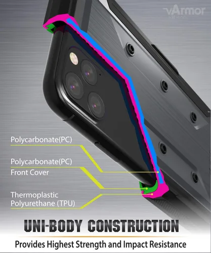 Vista 4 de VENA vArmor PRO - Funda de protección de cuerpo completo compatible con Apple iPhone 11 Pro (5.8 pulgadas 2019), funda resistente (grado militar)