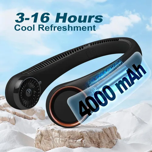 Vista 5 de CIVPOWER Ventilador de cuello: ventilador personal portátil sin aspas, recargable de refrigeración de cuello, manos libres, 3 velocidades, 4000 mAh