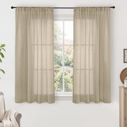 Vista 50 de BGment Cortinas de lino café de 30 pulgadas de largo para ventana pequeña, cortinas de media ventana beige semitransparentes ligeras con bolsillo