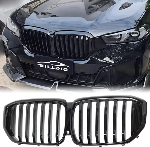 Vista 9 de Parrilla de riñón para parachoques delantero, color negro brillante, compatible con BMW X5 E70 X6 E71 2007-2014 doble listón doble línea