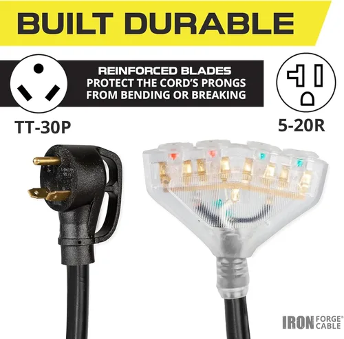 Vista 3 de Iron Forge Cable Cable de RV, generador y adaptador eléctrico para RV, cable de alimentación TT-30P macho a 4 5-20R hembra, adaptador de enchufe
