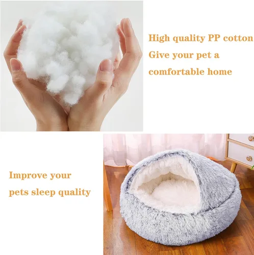 Vista 6 de SUOXU Camas para Gatos de Interior, Cama de Felpa con Capucha Tipo Cueva para Gatitos y Perros Pequeños, Base Antideslizante Lavable