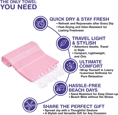 Vista 43 de Toalla de playa turca de gran tamaño, 38 x 71 pulgadas, 100% algodón turco, sin arena, de secado rápido, toalla turca extragrande, toalla turca