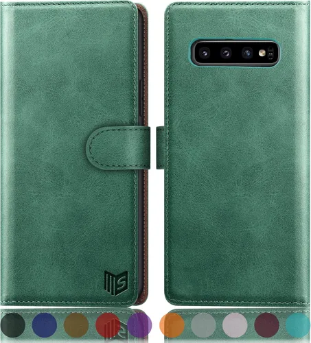 Vista 11 de SUANPOT Funda de piel tipo cartera para Samsung Galaxy S10+/S10 Plus 6.4 (no compatible con S10, S10e) para hombres con bloqueo RFID, tarjetero