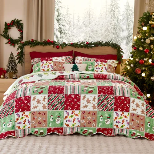 Vista 14 de Bedsure Patchwork Quilts Queen Size - Reversible Blue Floral Comforter Queen Size, Spring Lightweight Bedspread Boho Quilted Bedding, Soft