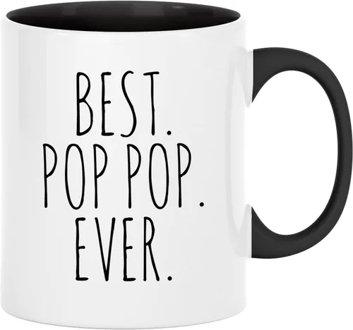 Best Pop Ever Taza para el Día del Padre para el Abuelo, regalo de nietos, mango negro y interior de 11 onzas Mango y interior negros