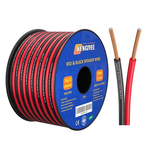 Vista 8 de Cable de altavoz calibre 12, 50 pies, 2 conductores, conexión de cable rojo y negro, tiras de iluminación LED, cable de extensión de cable