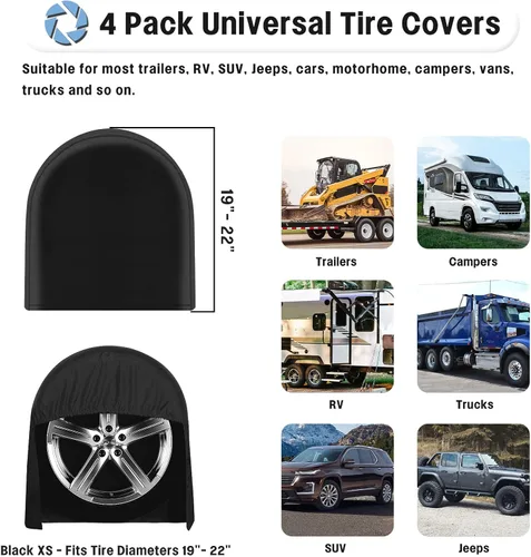 Vista 5 de OutdoorLines - Juego de 4 fundas para neumáticos impermeables al aire libre - Funda para ruedas de remolque a prueba de UV, protector de neumáticos