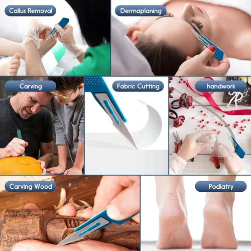 Vista 8 de Medicure - Bisturíes desechables de varios tamaños, cuchillas afiladas de acero inoxidable Paquete de 10 Bolsas individuales estériles