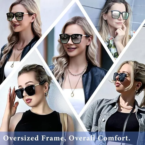 Vista 2 de SIPHEW Gafas de sol polarizadas para mujer, gafas de sol espejadas, gafas de gran tamaño de moda con protección UV400