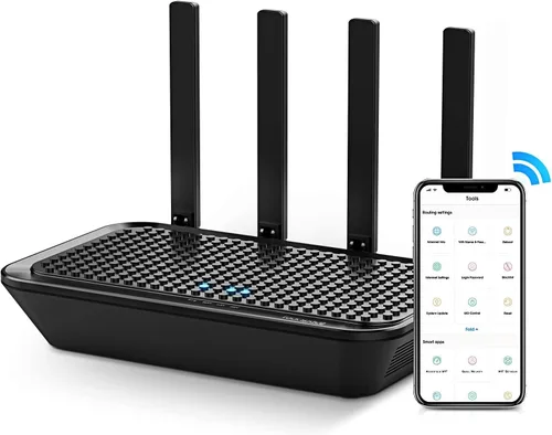 Enrutador WiFi: el enrutador Wi-Fi inteligente AC2100 de doble banda se actualiza a 2033 Mbps (5G) de alta velocidad, cuenta con MU-MIMO, 4 puertos