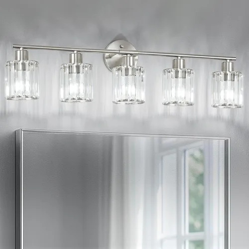 Vista 10 de Lámparas de baño de cristal, accesorios de iluminación de baño sobre el espejo, modernas luces doradas de 3 luces para espejo, baño, cocina