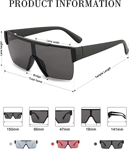 Vista 3 de Fullgren Square Oversized Sunglasses for Womens Mens, Trendy Large Flat Top Black Shades, UV400 Protection Sunnies