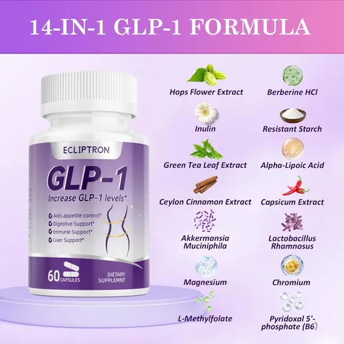 Vista 7 de Suplemento GLP-1, GLP1 natural para hombres y mujeres, con probióticos Akkermansia, 60 cápsulas