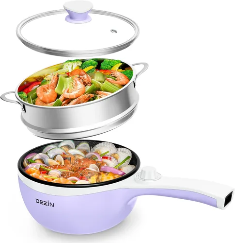 Vista 10 de Dezin - Olla caliente eléctrica mejorada, sartén antiadherente para saltear, olla eléctrica rápida para fideos, olla caliente portátil mini de 1.5L
