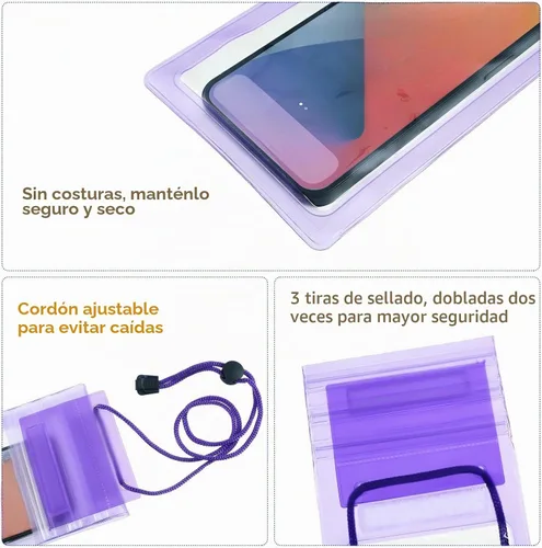 Vista 6 de Paquete de 50 bolsas transparentes impermeables para teléfono con correa de cordón, multicolor