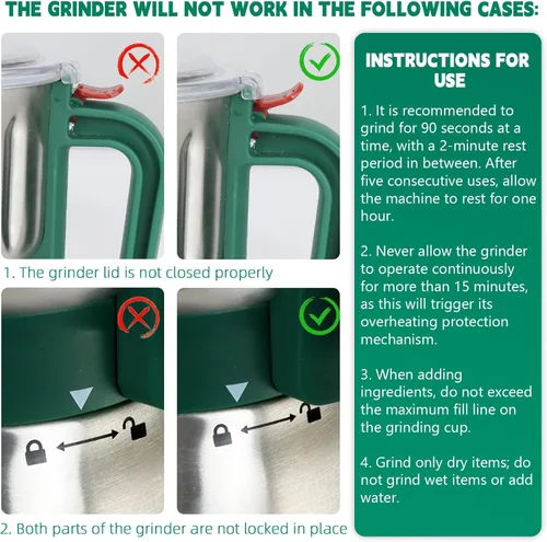 Vista 5 de Molinillo de Especias Eléctrico, Molinillo de Hierbas y Nueces para Cocina, Molinillos de Espresso Desmontables con Cuchillas de Acero Inoxidable