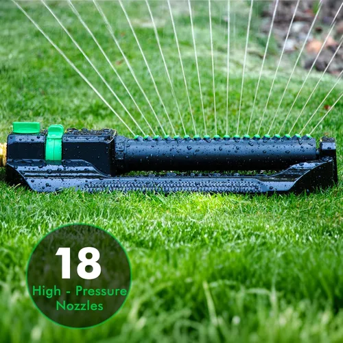 Vista 8 de RESTMO - Aspersor oscilante resistente con base de metal, sistema de riego de césped con control de flujo ajustable, cubre hasta 3,600 pies